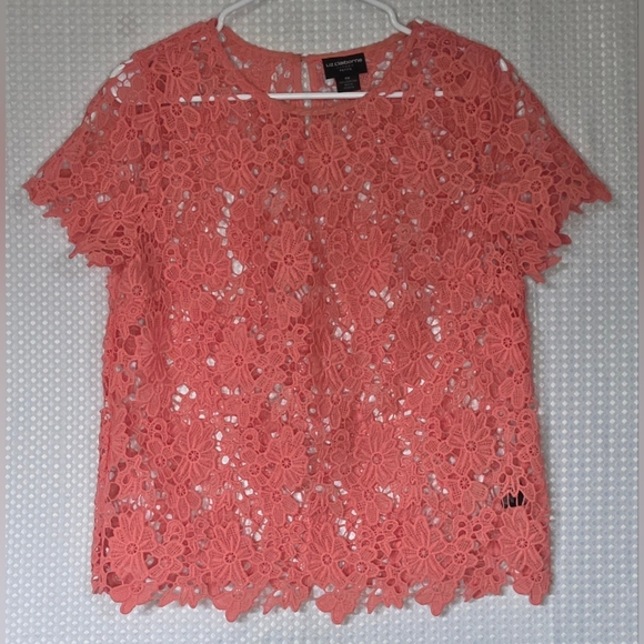 Coral Lace Blouse Cottagecore Romantic Top Feminine Chic Brunch Outfit - Picture 2 of 8